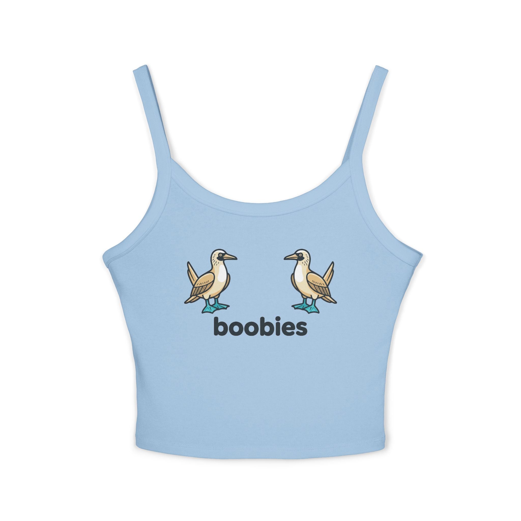 Boobies Funny Bird Graphic Tank Top – Blue Footed Boobies Shirt, Bird Lover Gift, Adult Humor Women’s Spaghetti Strap Crop