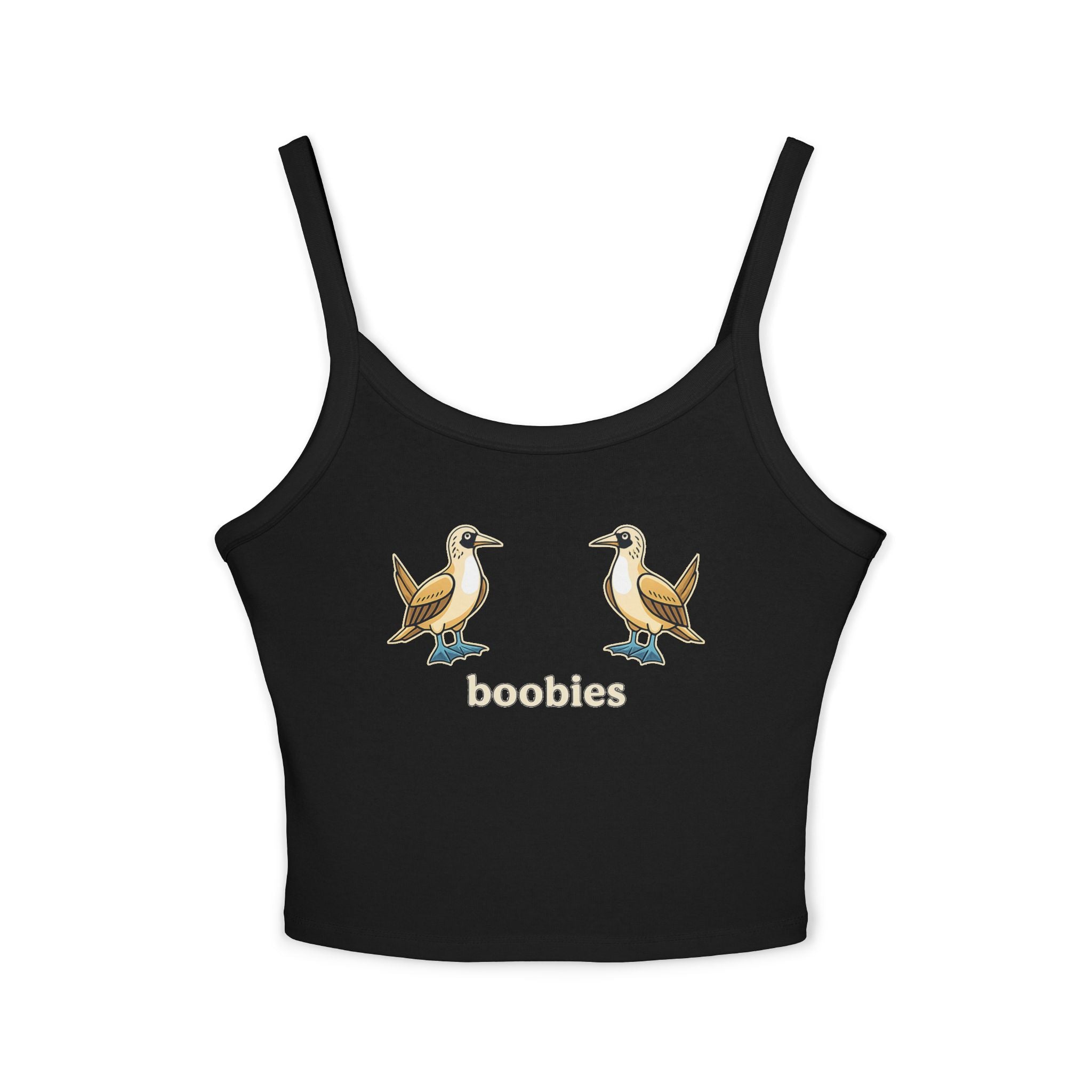 Boobies Funny Bird Graphic Tank Top – Blue Footed Boobies Shirt, Bird Lover Gift, Adult Humor Women’s Spaghetti Strap Crop