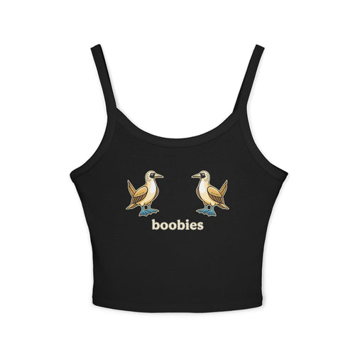Boobies Funny Bird Graphic Tank Top – Blue Footed Boobies Shirt, Bird Lover Gift, Adult Humor Women’s Spaghetti Strap Crop
