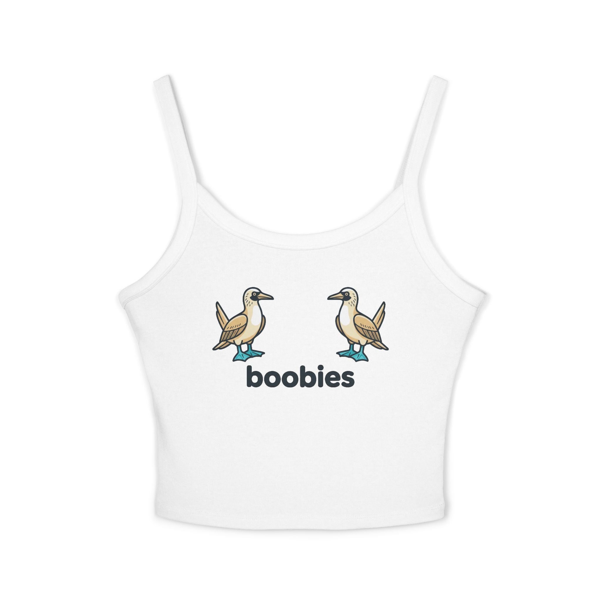 Boobies Funny Bird Graphic Tank Top – Blue Footed Boobies Shirt, Bird Lover Gift, Adult Humor Women’s Spaghetti Strap Crop
