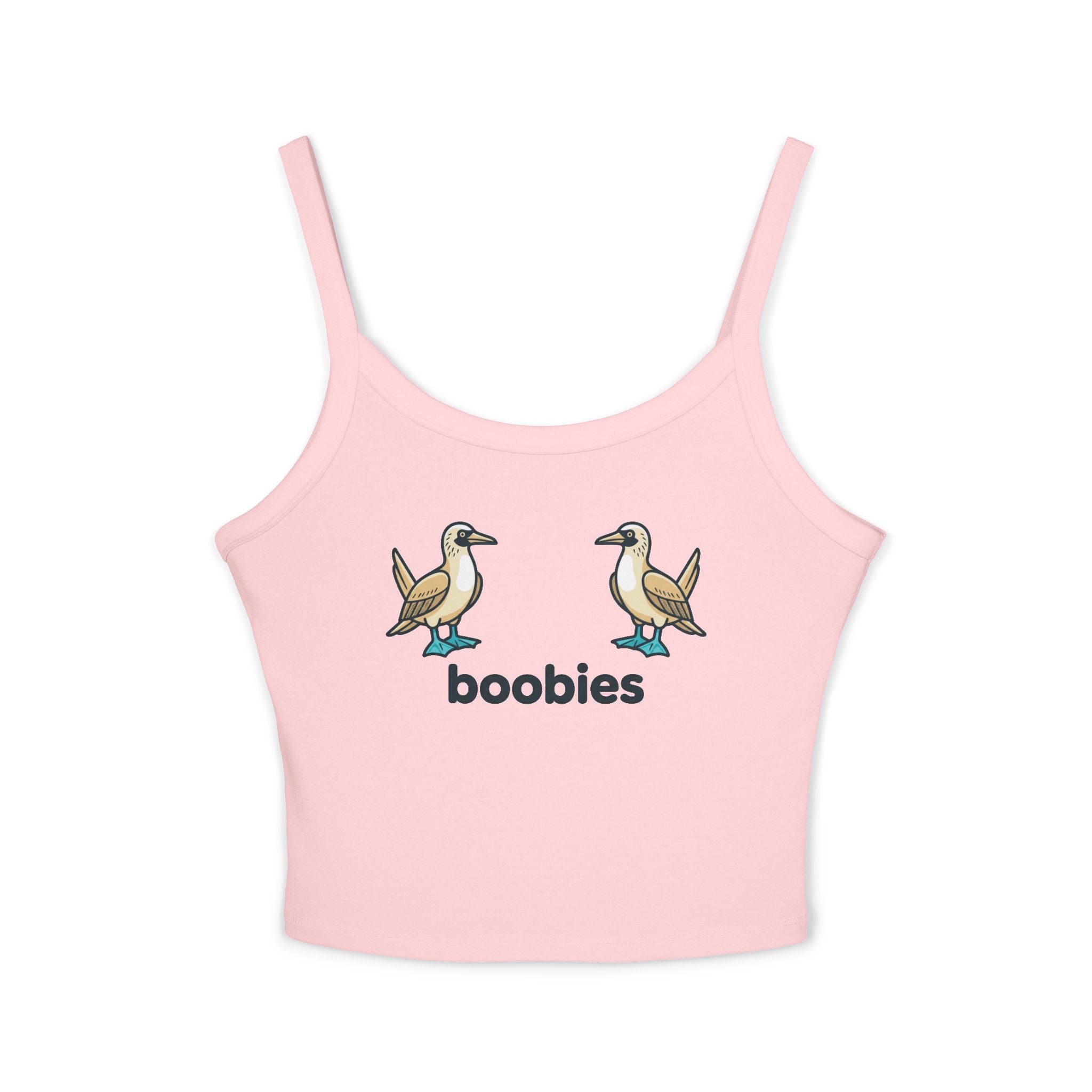 Boobies Funny Bird Graphic Tank Top – Blue Footed Boobies Shirt, Bird Lover Gift, Adult Humor Women’s Spaghetti Strap Crop