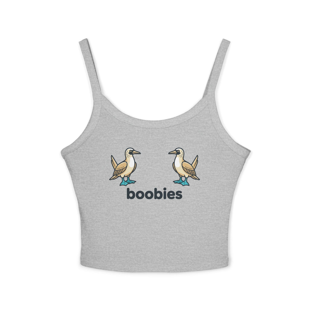 Boobies Funny Bird Graphic Tank Top – Blue Footed Boobies Shirt, Bird Lover Gift, Adult Humor Women’s Spaghetti Strap Crop