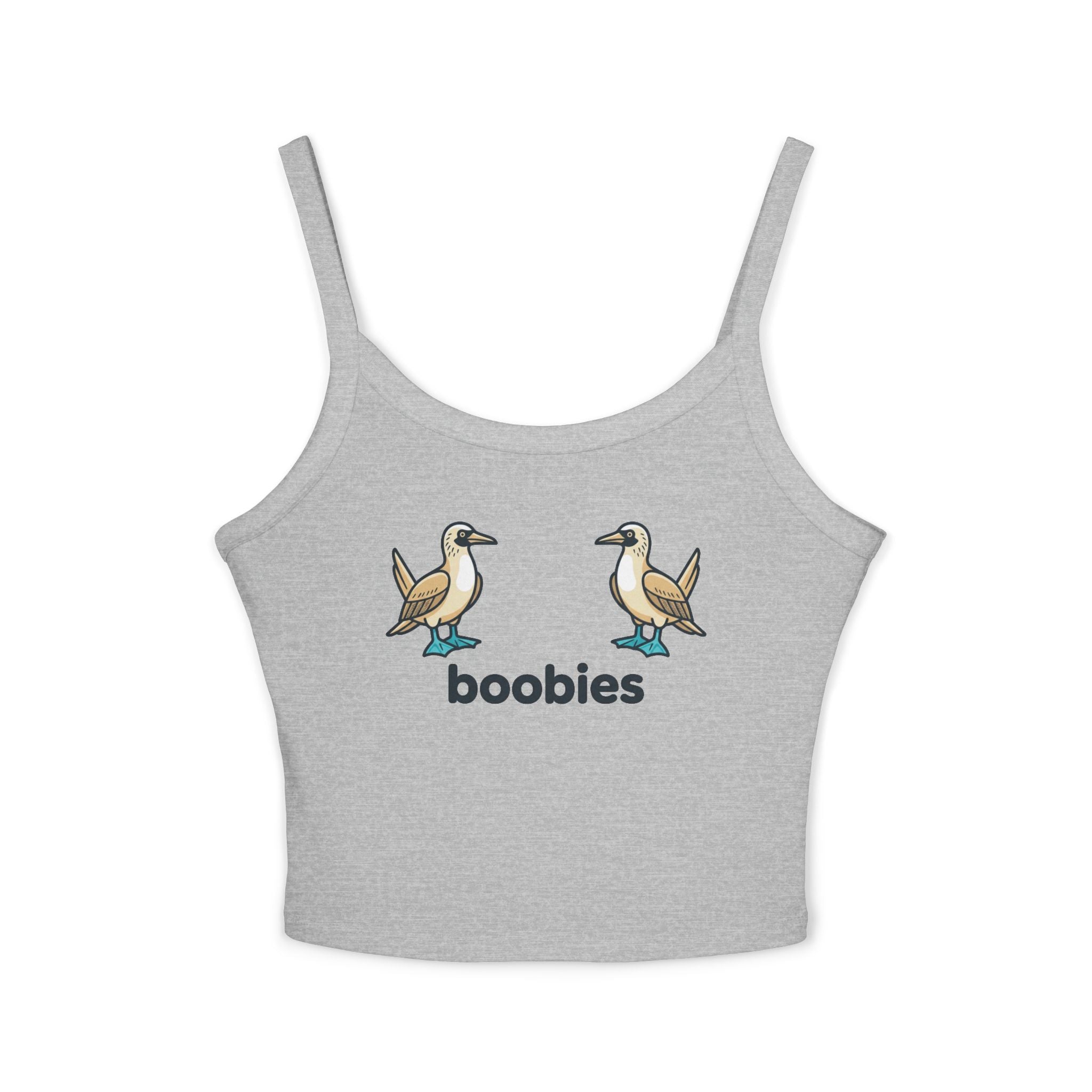 Boobies Funny Bird Graphic Tank Top – Blue Footed Boobies Shirt, Bird Lover Gift, Adult Humor Women’s Spaghetti Strap Crop