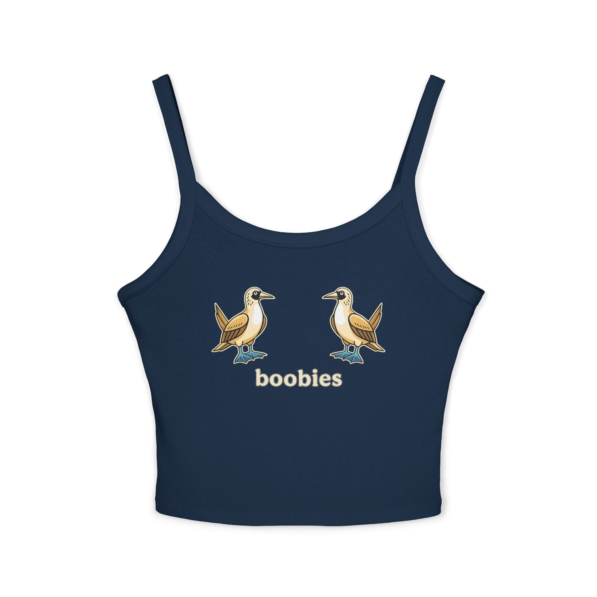 Boobies Funny Bird Graphic Tank Top – Blue Footed Boobies Shirt, Bird Lover Gift, Adult Humor Women’s Spaghetti Strap Crop