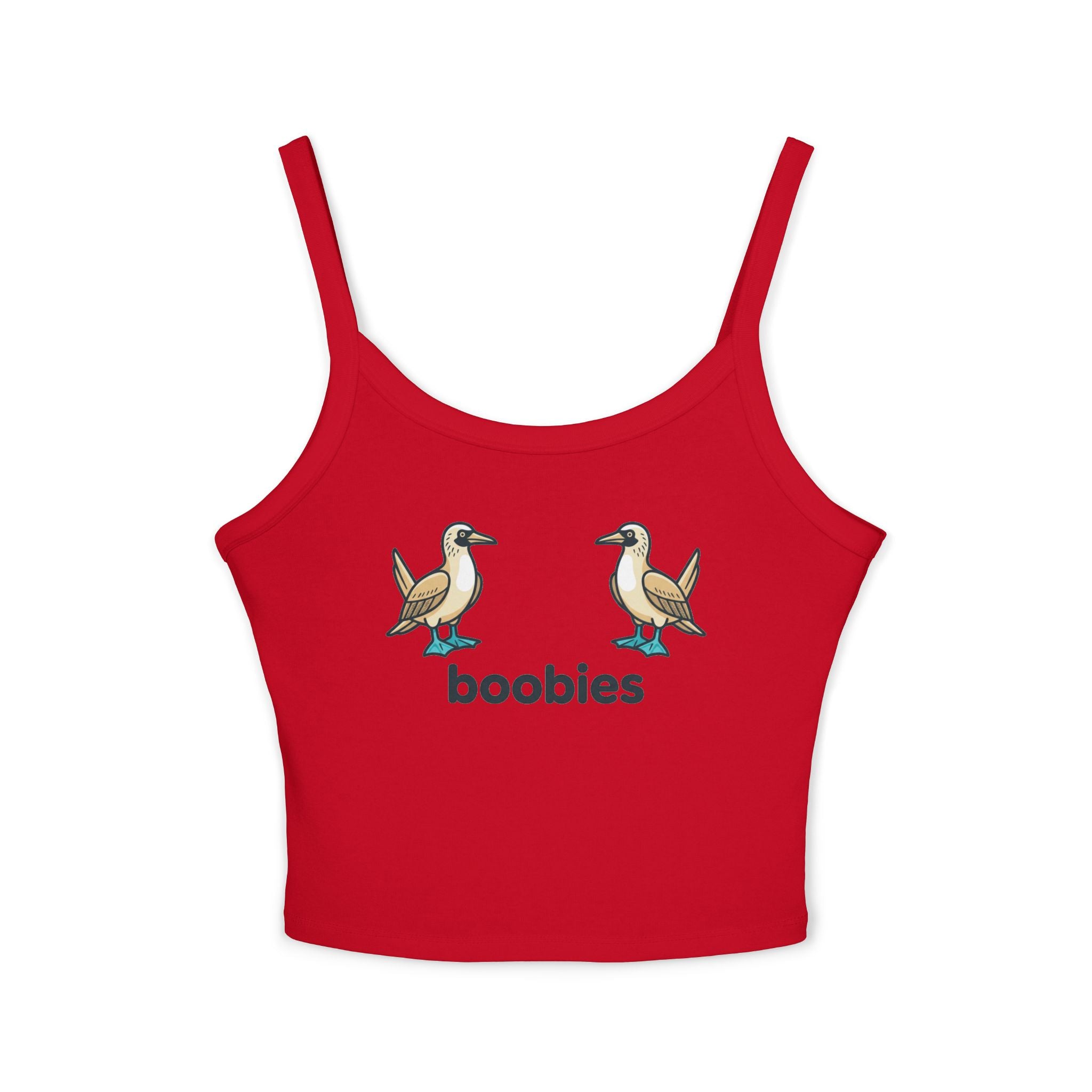 Boobies Funny Bird Graphic Tank Top – Blue Footed Boobies Shirt, Bird Lover Gift, Adult Humor Women’s Spaghetti Strap Crop
