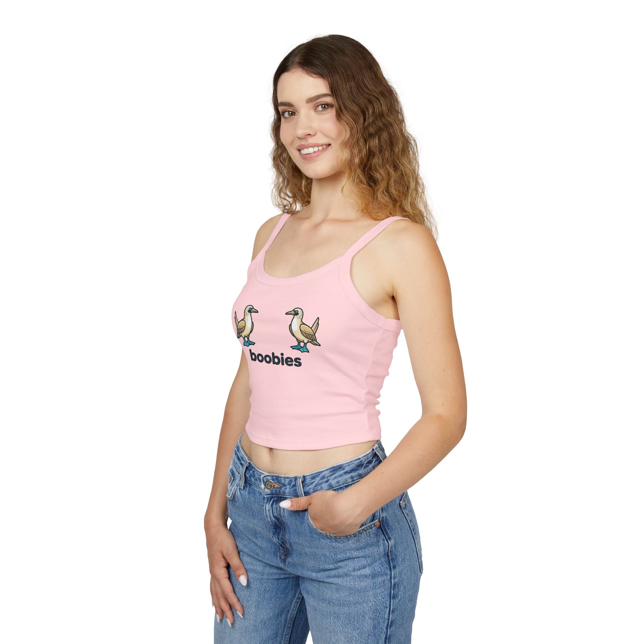 Boobies Funny Bird Graphic Tank Top – Blue Footed Boobies Shirt, Bird Lover Gift, Adult Humor Women’s Spaghetti Strap Crop